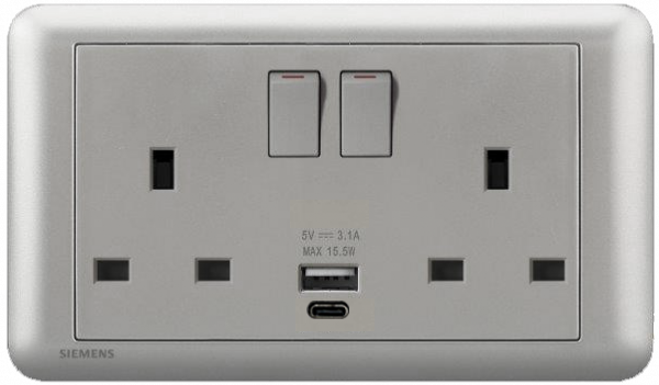 DELTA®seata - 13A Twin Gang SP Switched Socket with USB + Type C