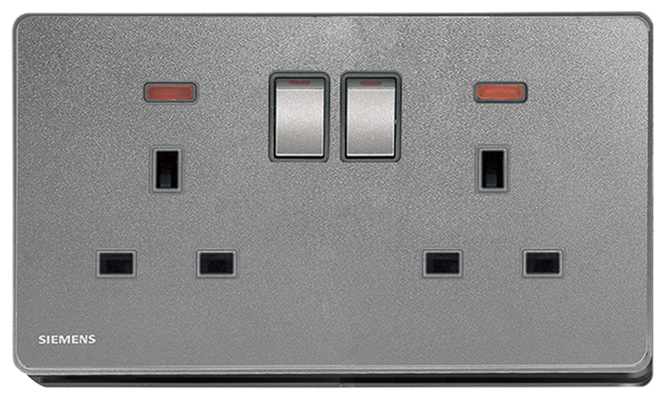 DELTA®arina - 13A Twin Gang Switched Socket with Neon Indicator