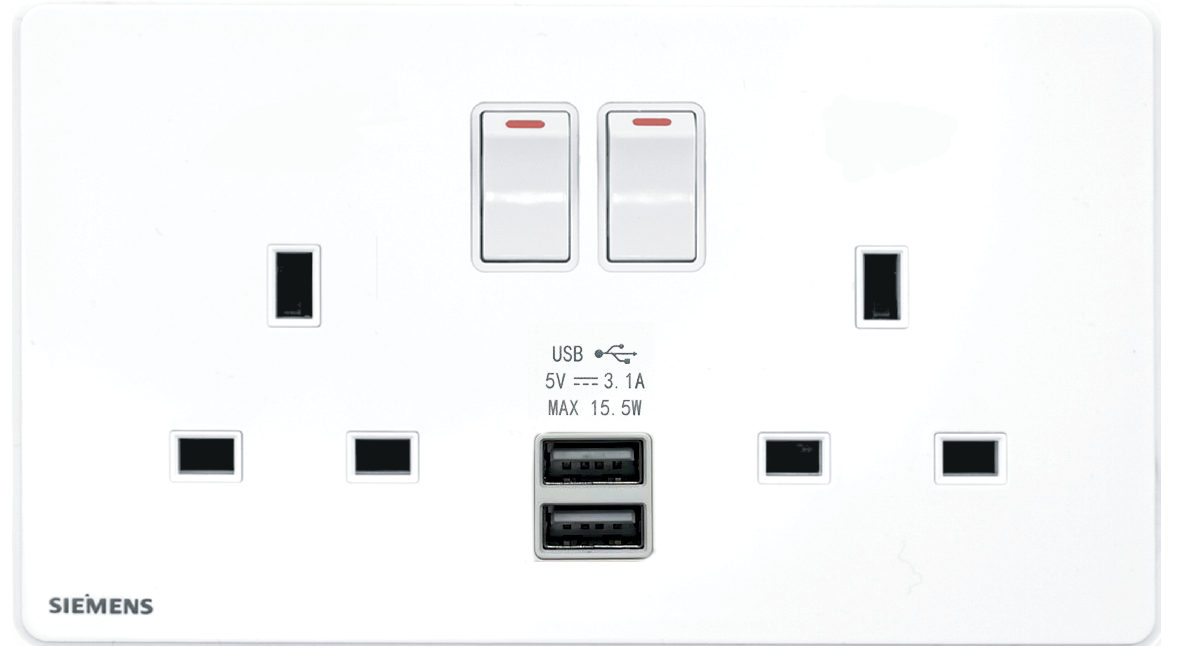 DELTA®arina - 13A Twin Gang SP Switched Socket with 2 x USB