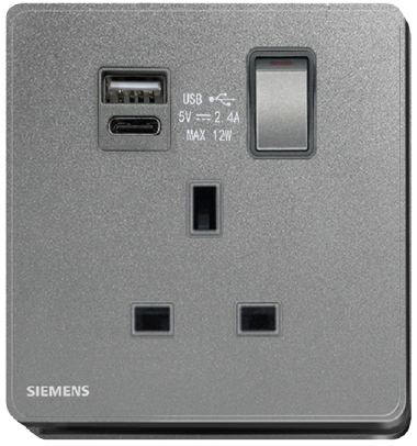 DELTA®arina - 13A 1 Gang SP Switched Socket with USB + Type C