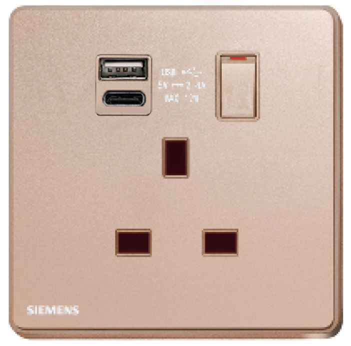 DELTA®arina - 13A 1 Gang SP Switched Socket with USB + Type C