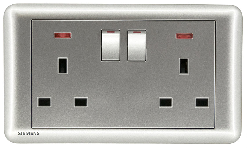 DELTA®seata - 13A Twin Gang Switched Socket with Neon Indicator