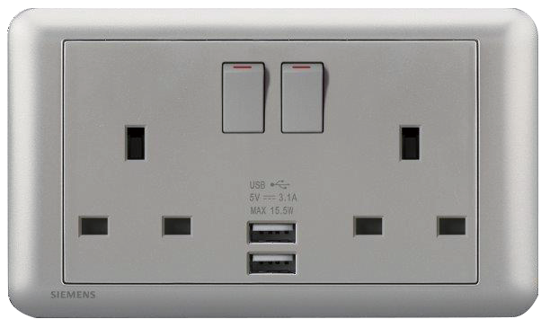 DELTA®seata - 13A Twin Gang SP Switched Socket with 2 x USB