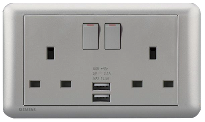 DELTA®seata - 13A Twin Gang SP Switched Socket with 2 x USB