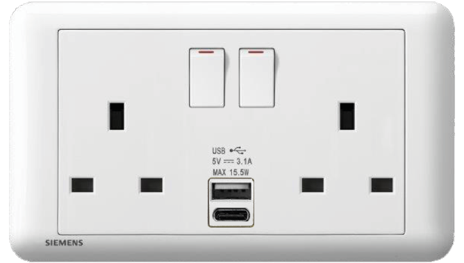 DELTA®seata - 13A Twin Gang SP Switched Socket with USB + Type C