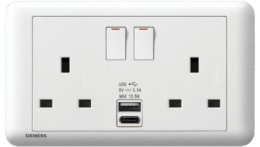 DELTA®seata - 13A 雙位開關插座 (帶USB+TYPE C插頭)