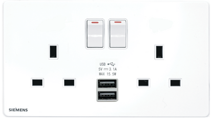DELTA®arina - 13A Twin Gang SP Switched Socket with 2 x USB