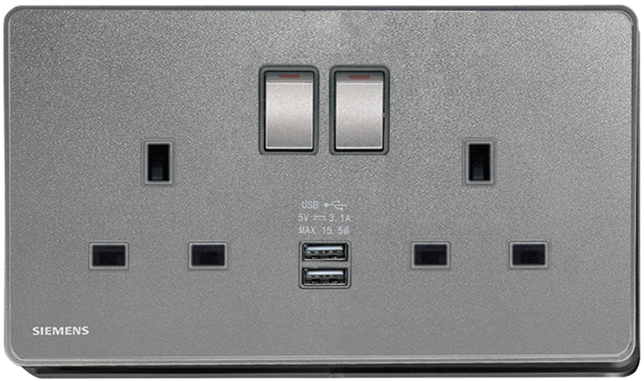DELTA®arina - 13A Twin Gang SP Switched Socket with 2 x USB