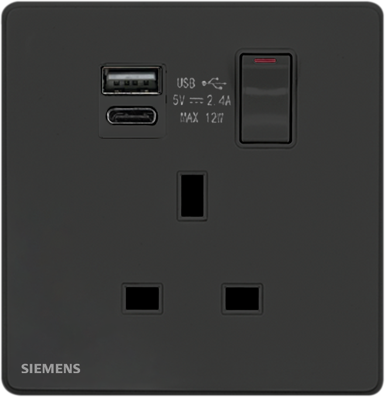 DELTA®arina - 13A 單位開關插座 (帶USB+TYPE C插頭)