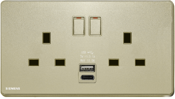 DELTA®arina - 13A Twin Gang SP Switched Socket with USB + Type C