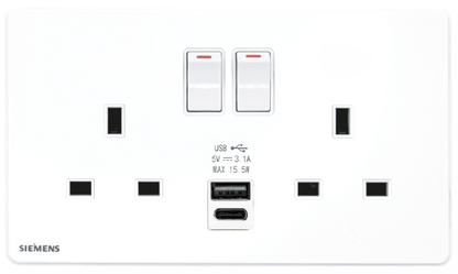 DELTA®arina - 13A Twin Gang SP Switched Socket with USB + Type C