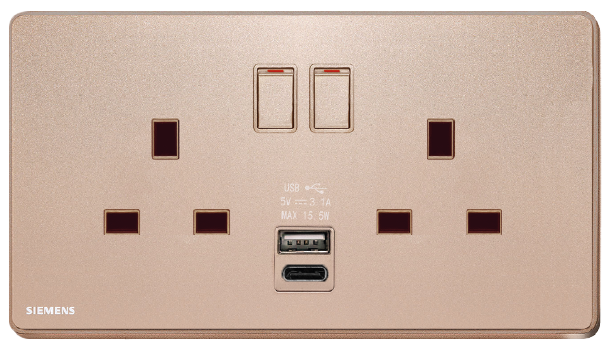 DELTA®arina - 13A Twin Gang SP Switched Socket with USB + Type C