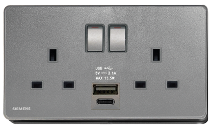 DELTA®arina - 13A Twin Gang SP Switched Socket with USB + Type C