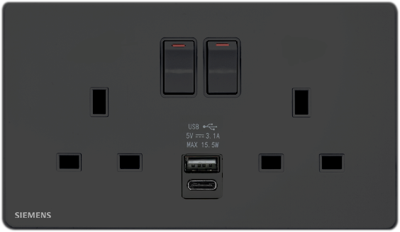DELTA®arina - 13A Twin Gang SP Switched Socket with USB + Type C