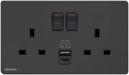 DELTA®arina - 13A Twin Gang SP Switched Socket with USB + Type C