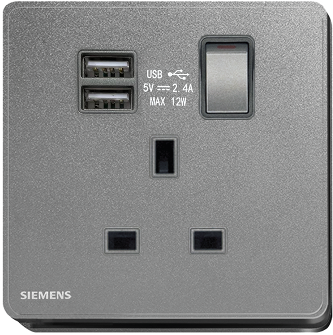 DELTA®arina - 13A 1 Gang SP Switched Socket with 2 x USB