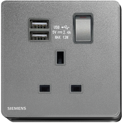 DELTA®arina - 13A 1 Gang SP Switched Socket with 2 x USB